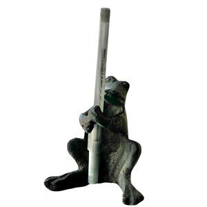 Cast Iron Frog-Shaped Pen Flower or Scissors Holder Desk Organizer 3.5" T Black